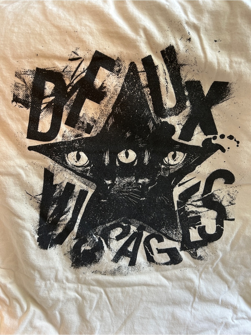 DEUX VISAGES Band Tee with Black Cat Faces Inside a Star Size XL - Picture 2 of 4
